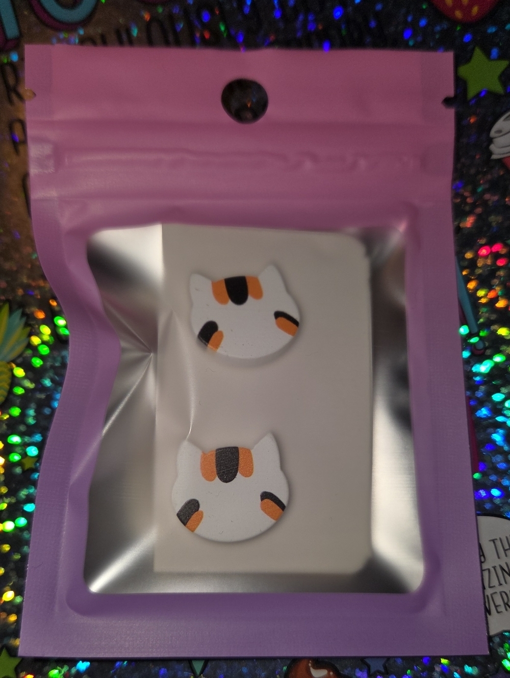 Cute Cat Face Stud Earrings - White, Orange, Black